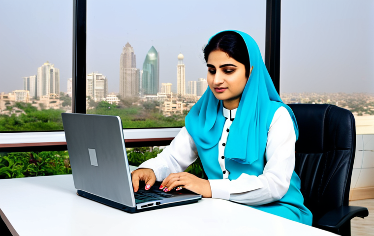 **

"A confident Pakistani businesswoman in a beautifully tailored, modest shalwar kameez, working on a laptop in a bright, modern office in Karachi. The background features the city skyline.  Fully clothed, appropriate attire, safe for work. Perfect anatomy, correct proportions, natural pose, well-formed hands, proper finger count, natural body proportions, professional photography, high quality, family-friendly."

**