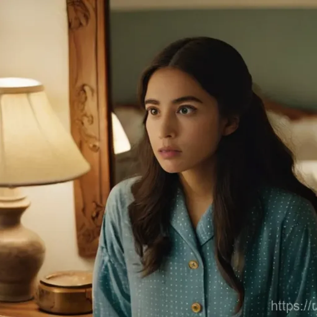 성형외과 부작용 사례 - **Prompt:** "A young woman in her late 20s stands before a vintage wooden vanity mirror in a softly ...