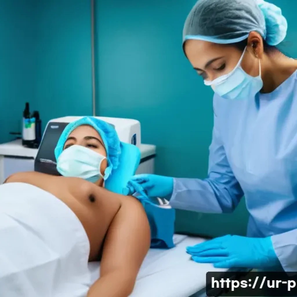 자가 지방 이식 후기 - A professional medical clinic setting featuring a South Asian woman lying comfortably on a treatment...