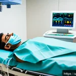 마취 방법 비교 - A modern hospital operating room scene showing a diverse South Asian male patient lying on the surgi...