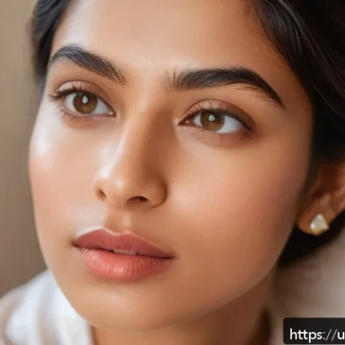 입술 필러 지속 기간 - A close-up portrait of a young South Asian woman with naturally plump lips enhanced by hyaluronic ac...