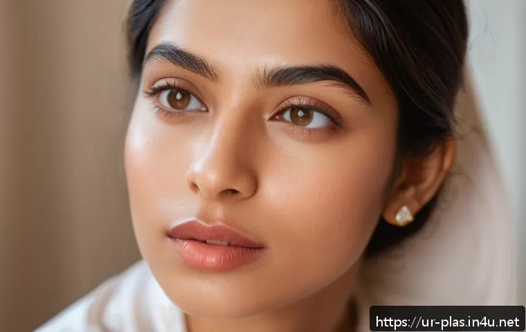 입술 필러 지속 기간 - A close-up portrait of a young South Asian woman with naturally plump lips enhanced by hyaluronic ac...